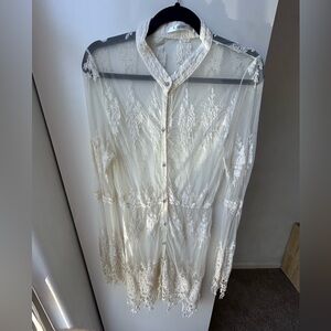 Sheer Lace Button-Up Dress